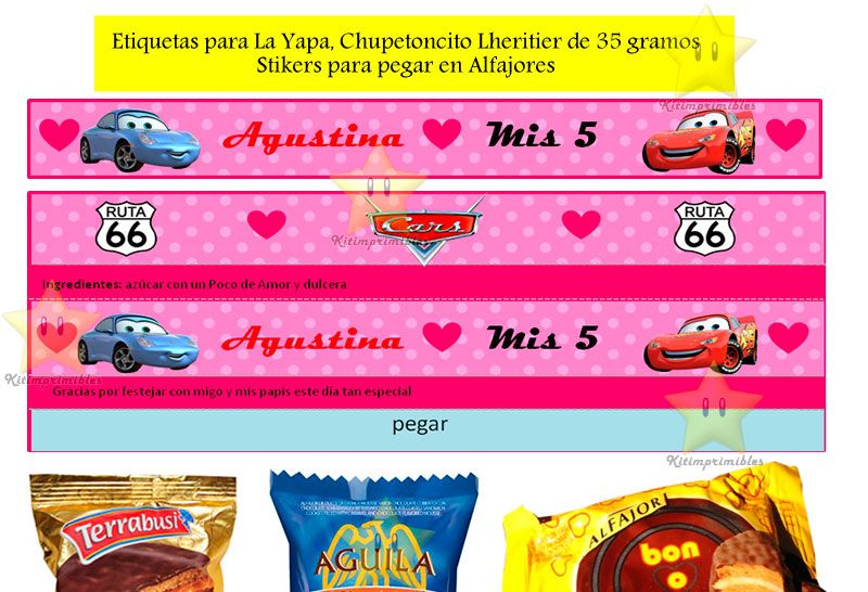 Kit Imprimible Candy Bar Golosinas De Cars Tita Yapa Y Mas kit
